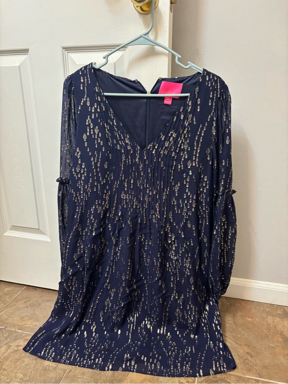 Lilly Pulitzer Navy Dress with Gold Metallic Detail